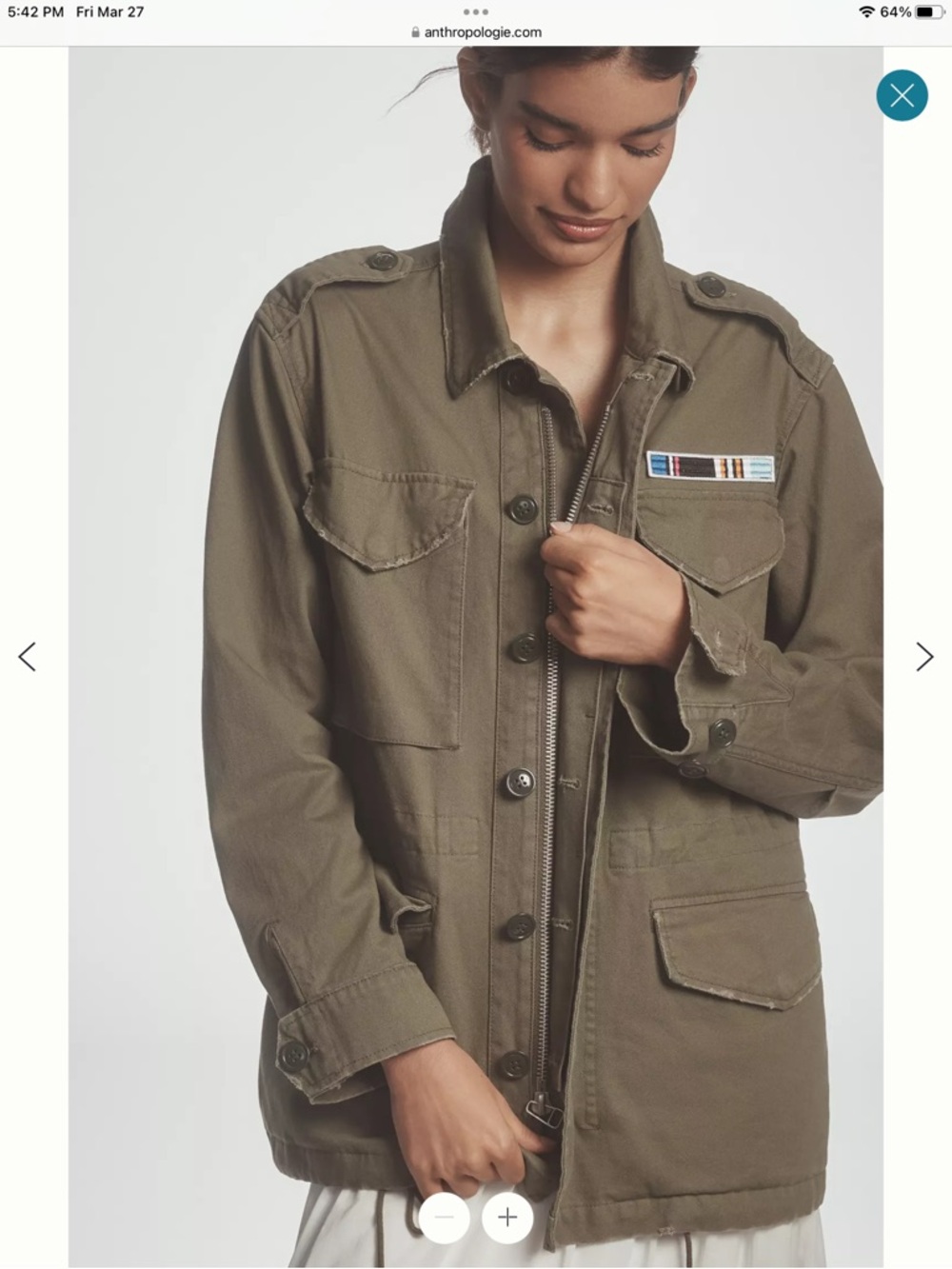 Anthropologie Olive Green Military Field Jacket